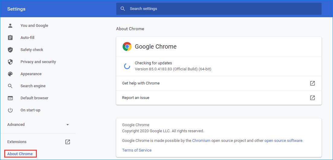 Chrome checking for updates