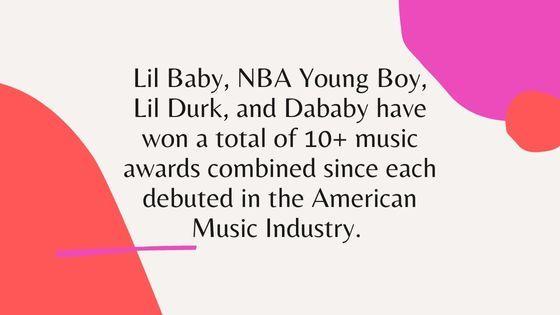 Awards won combined Lil Baby, NBA Young Boy, Lil Durk, Dababy